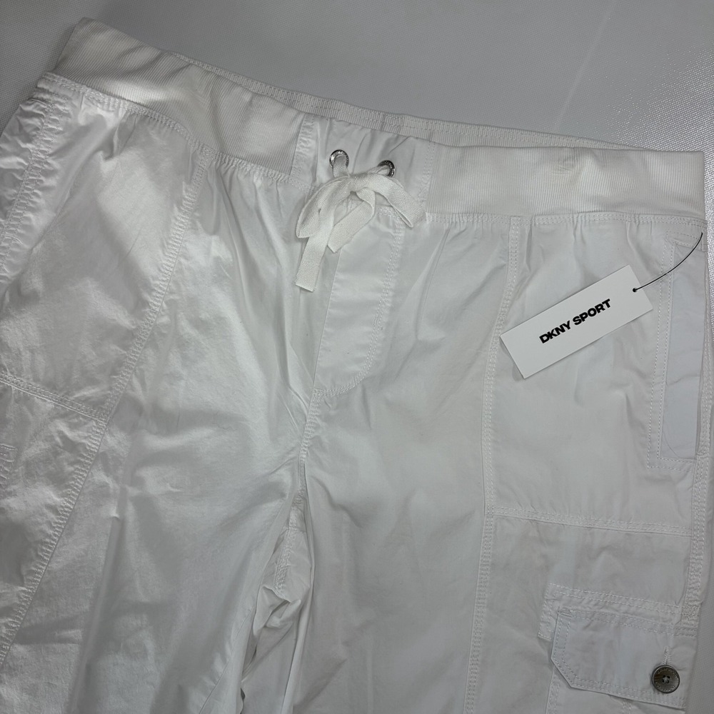 DKNY Sport Women's White Cargo Jogger Pants NWT Size Large Elastic Waist Utility